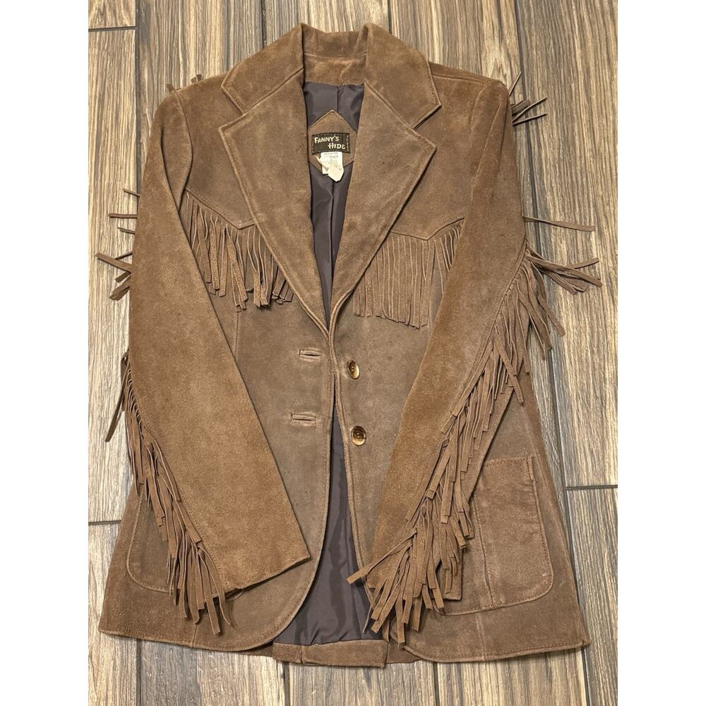 Vtg Fanny’s Hide Women's Western Style Cowgirl Suede Leather Jacket With Fringes - Picture 2 of 13